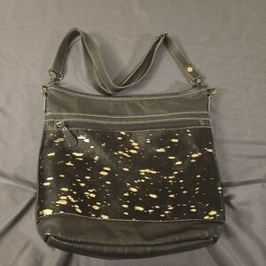 Myra Bag Golden Black Full Leather Fur Hairon Purse Handbag